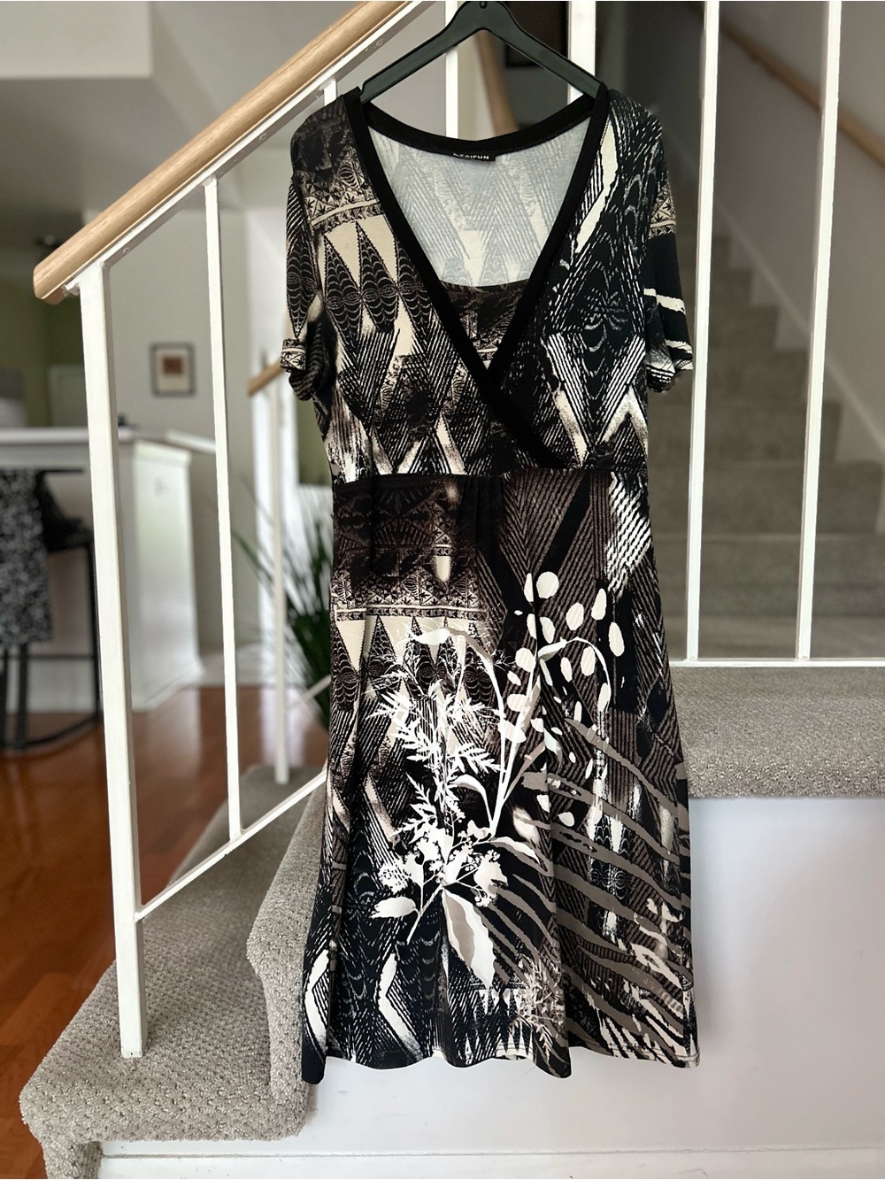 Taifun - Black and Cream Abstract-Print Dress